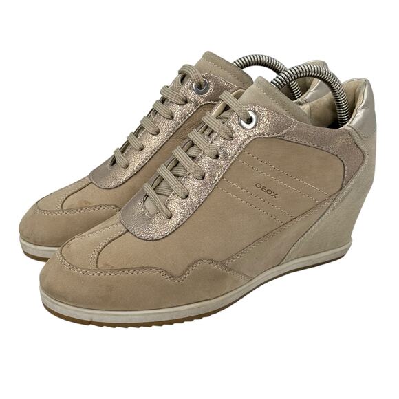 Geox Illusion Wedge Sneakers Hidden Heel Women's SZ 8 Tan Sporty Y2K Streetwear - Picture 2 of 12
